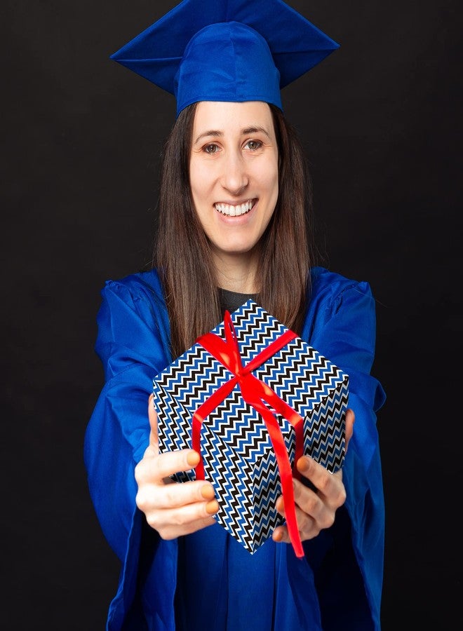 Whaline 12 Sheet Graduation Wrapping Paper Congrats Grad Wrapping Paper 19.7 x 27.6 Inch Grad Cap Stripes Dots Blue Black White Dots Stripes Folded Flat Gift Wrap Paper for Graduation Party - Image 4